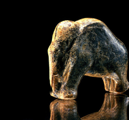 museum-of-artifacts:Carving of a woolly mammoth from the excavations collected from Vogelherd Cave. 