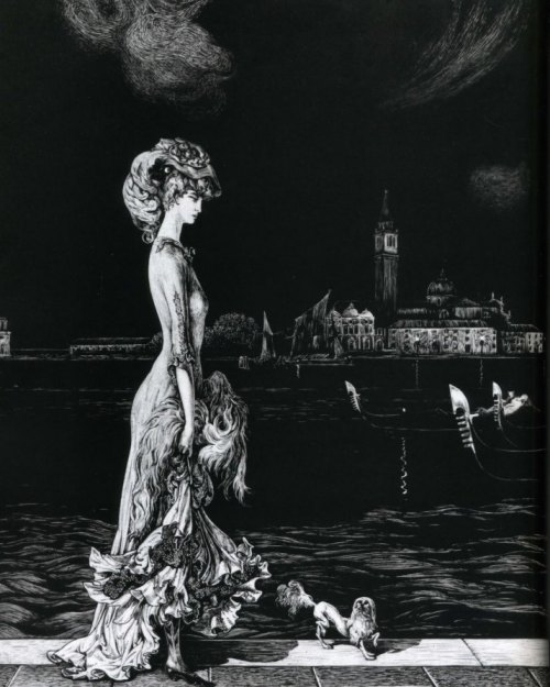 Luisa Casati by Alberto Martini ca. 1906 featuring Luisa Casati on one of her night strolls along th