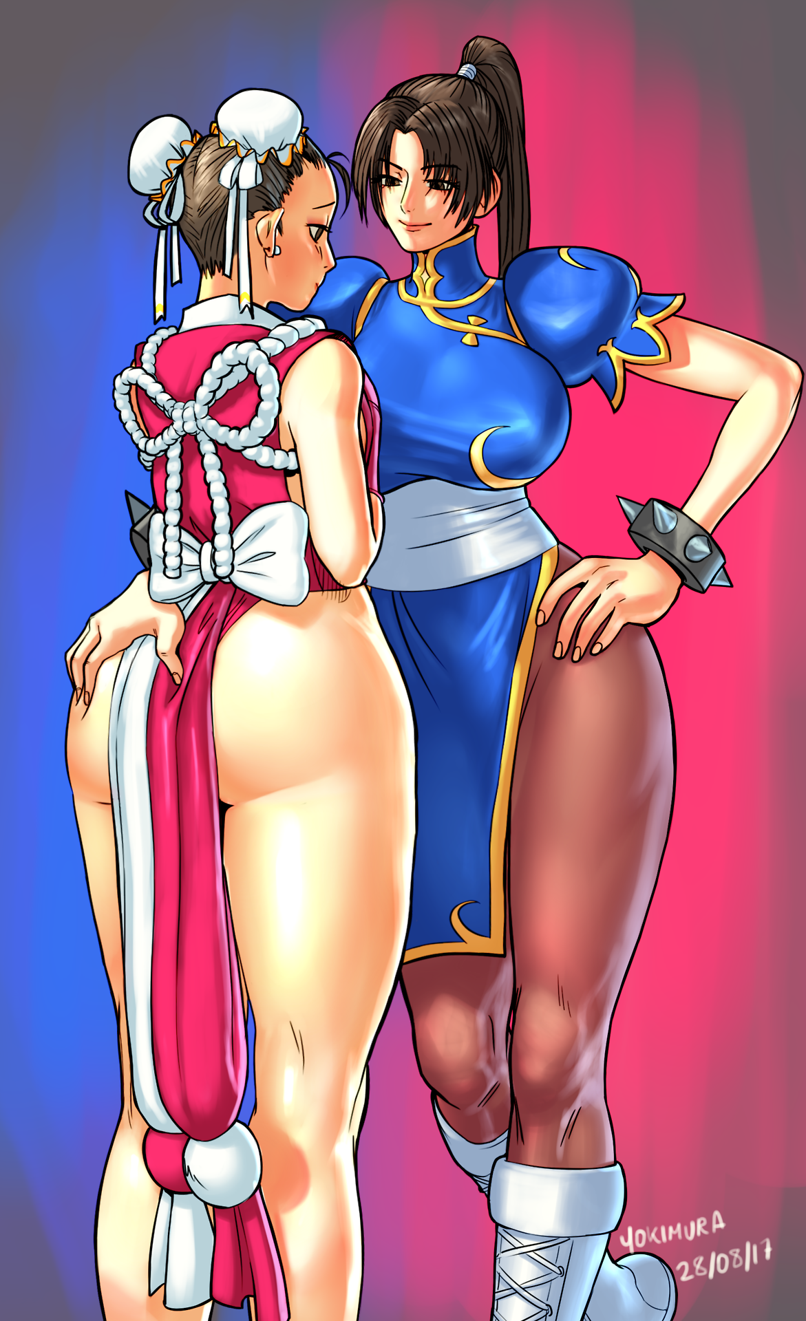 yokimura-art: Commission: Chun Li and Mai Shiranui swapping outfits.  I enjoy drawing