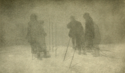 nemfrog:Climbers saying a thankful prayer. Triple exposure due to frigid condition affecting photographer and equipment. The ascent of Denali. 1914. 