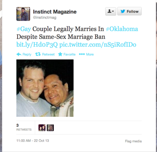 alchymyyyst:  ajamstream:  A gay couple in Oklahoma found a way to bypass the state’s same-sex marriage ban by obtaining a marriage license from the Cheyenne and Arapaho Tribes on October 18. Since state laws do not apply on sovereign Native-American