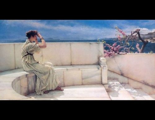 Expectations (1885) by Lawrence Alma-Tadema (Dutch, 1836-1912). Private collection. Gleaming white m