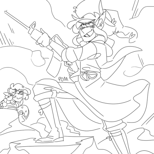 princeofmints:GUN [image description: two line drawings of Taako and Lup, thin elven twins with long