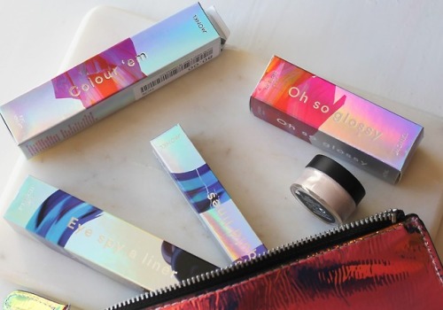 A compilation of iridescent packaging designs.