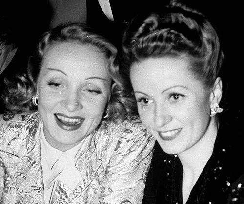 dietrichmarlene:Marlene Dietrich and Danielle Darrieux attend the opening of the Stage Door Canteen,