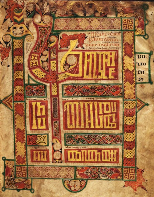 medieval:  Latin Gospel.  Written and illuminated in Ireland by Macregol, probably identifiable as t