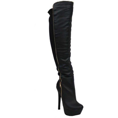 Liliana Footwear Black Audrie Knee-High Boot ❤ liked on Polyvore (see more black high heel boots)