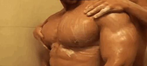 viralsmorphs:Shower time is not the same without his bro there to help clean and worship his big juicy pecs