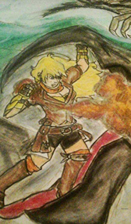 Holy fucking shit that took a long time, I used EVERY SINGLE ONE of my pastels for this. Scene Re-draw featuring Yang Xiao Long being a freaking boss “I. HOPE. YOUR. HUN. GRY!!”