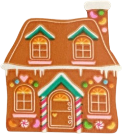 sticker of a gingerbread house decorated with peppermints and jellybeans.