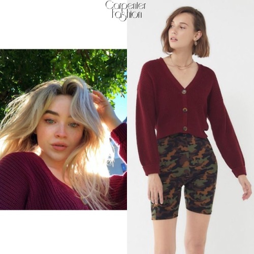 Instagram Photo.Sabrina Carpenter wore the Urban Outfitters ‘Kai Cropped Cardigan - Maroon’ ($49) in