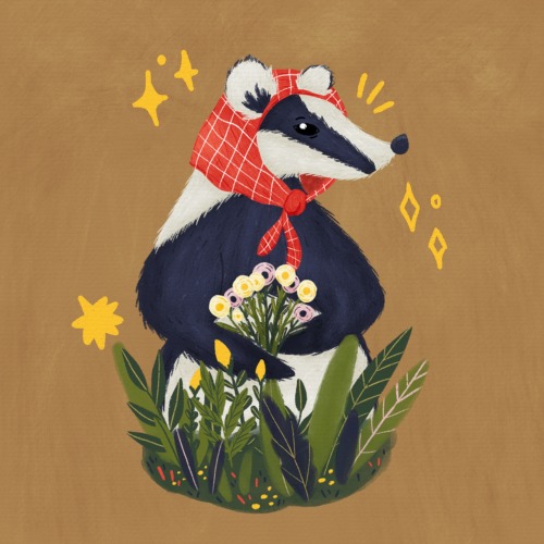 cottage-y badger friend, illustrated by me. 