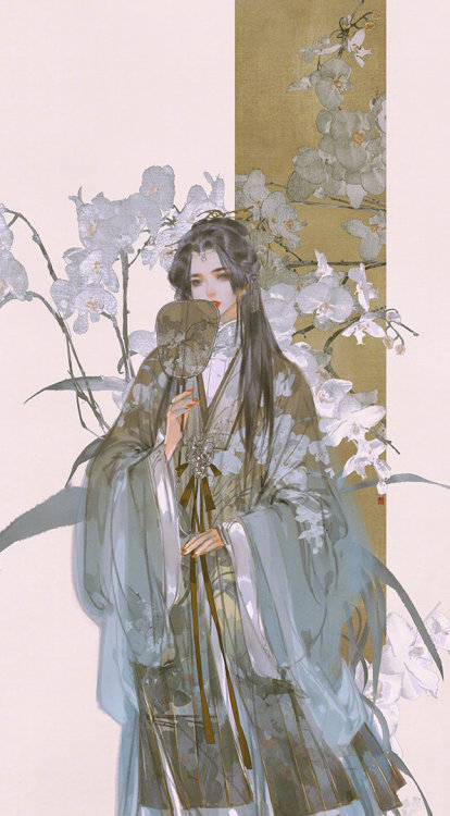 ziseviolet:美人画 (2/?)Paintings of beauties in traditional Chinese hanfu, Part 2 (Part 1), by Chinese 