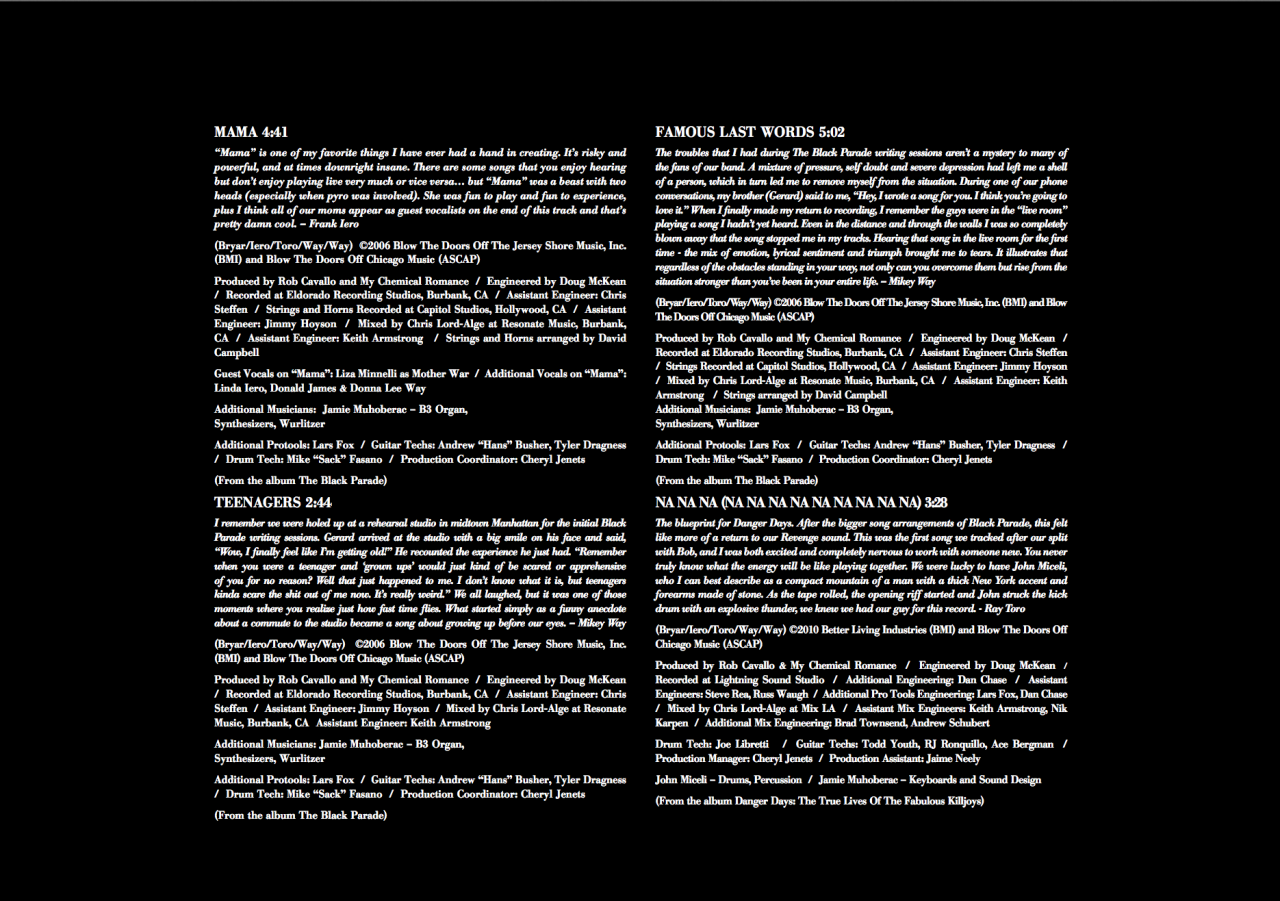 mychemicalcatalog:  May Death Never Stop You - Digital Booklet Buy the album at