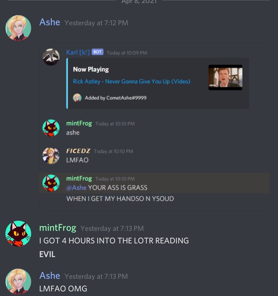 So I made my Discord bot a command that sends disguised rickrolls