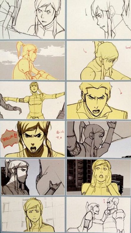 korra-naga:  MD: Ki-Hyun Ryu captured many emotions of Korra in these storyboard panels. A lot can be said about a character with just the right expression. Here, we see Korra’s toughness, frustration, vulnerability, and sass. 