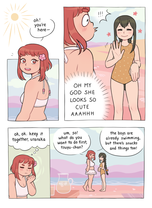 cleaned up an old bnha comic in my drafts… tsuchako at the beach!