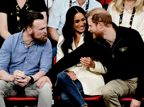 The Duke and Duchess of Sussex attend the volleyball on day two of the Invictus Games 2020 at Zuider