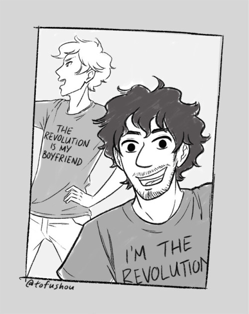 tofushou:I had to draw Enjolras and Grantaire after @dorodraws showed me this shirt A SEQUEL