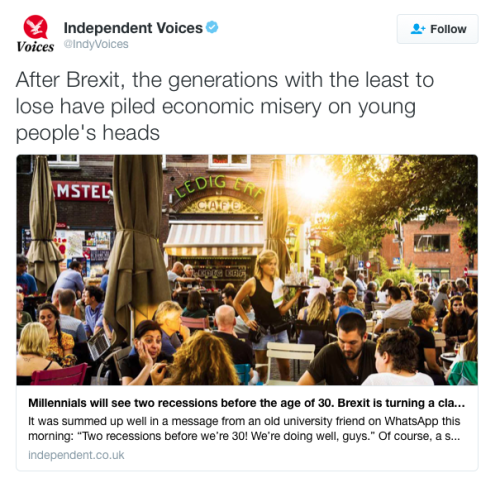 micdotcom:Voting for the Brexit correlated with age: The older voters were, the more likely they wer