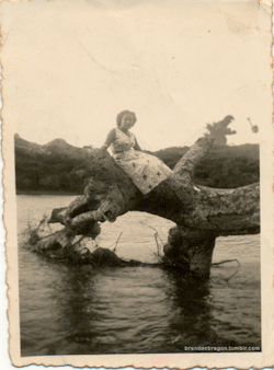 brendaobregon:  “Grijalva River” Photo From Family Album My aunt Bella posing over a fallen tree. “Los Amates” River, Villaflores, Chiapas. Mexico. GIF Brenda Obregon 2013 