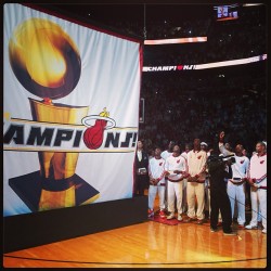fuckyeahlbj:  @nba: The 2013 Championship Banner is raised in Miami! 