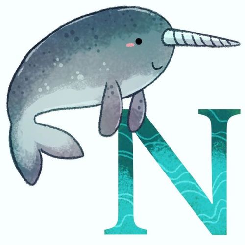 N is for narwhal. Find the full alphabet print in my Etsy shop!. . . . #narwhal #ocean #n #alphabe