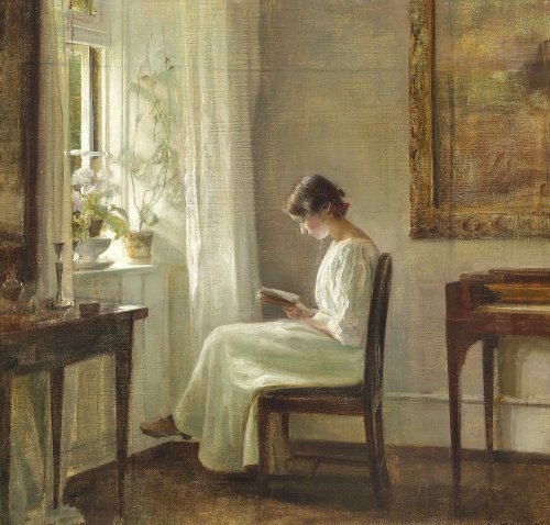 vizuart:Carl Holsøe - Girl reading by a window (1909)