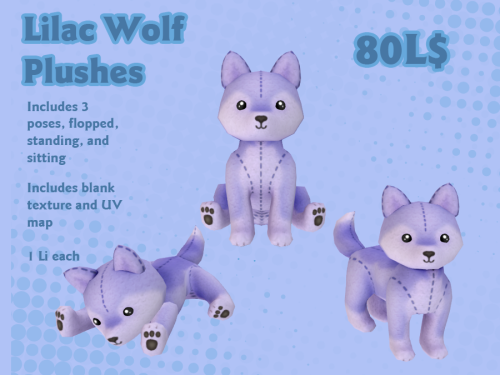 adapted the wolf plush textures i made for DoE for second life!Gray|White|Black|Lilac|Pink|Blue