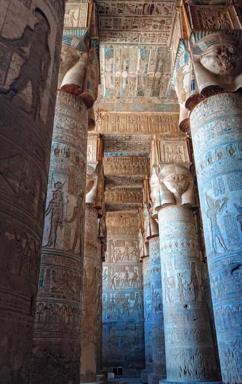 egypt-museum: Inside Temple of Hathor at Dendera It is one of the best-preserved temple complexes 