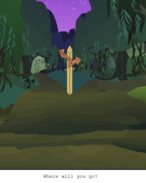 darkfiretaimatsu:   You’ll have to exit the EVERFREE first! Just hold your… well, you know. You come across a FORK IN THE ROAD.  There is also a SPLIT IN THE PATH. There is also a JUNCTURE AHEAD WHERE THE WAY FORWARD DIVERGES IN ALTERNATE DIRECTIONS.