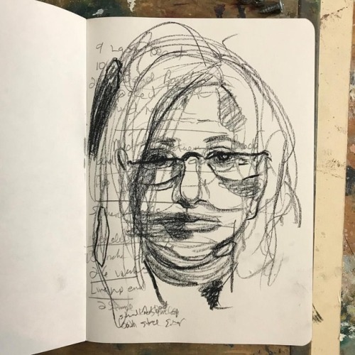 Portrait of Baz Quickly Drawn Over Her Notes, 2018, Conte crayon. #jeffevanspaintings #figiurativepa