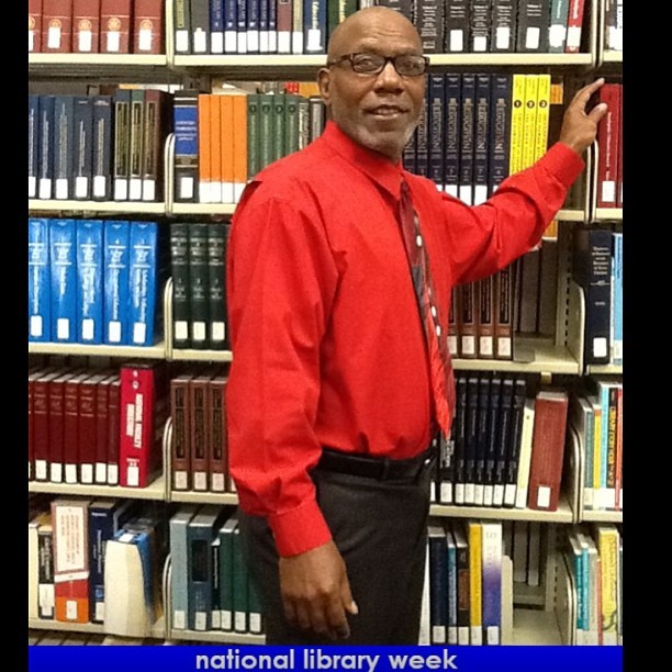 Mr. Foster (Librarian, Head of Reference and Interlibrary Loan) during our National Library Week #nlw13 #insidechesnuttlibrary Photo Challenge (at Charles W. Chesnutt Library)