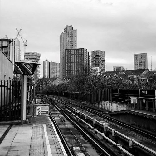 Lewisham Gateway from Elverson Road DLR station. South London, January 2022.