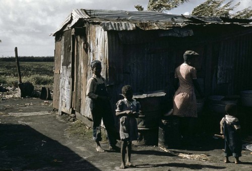 BelleGlade (Florida, 1941):Condemnedhousing for migrant sharecroppers.Migrantchildren outside a juke