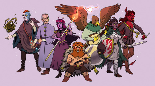 My other DnD group ✨ From left to right: artificer, our favourite npc, warlock, barbarian, bard, pal