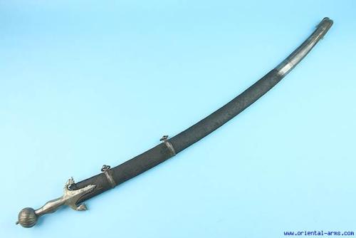 machiavellianfictionist:Afghan pulwar sword with steel hilt and leather-covered scabbard. The blade 