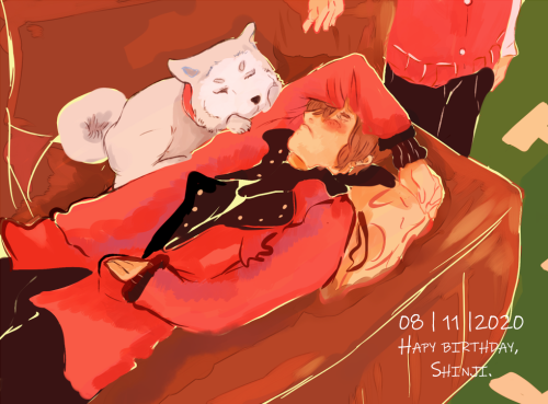 Happy birthday, Shinjiro.Things have been chaotic, but I’ve been napping with my dogs, at least.