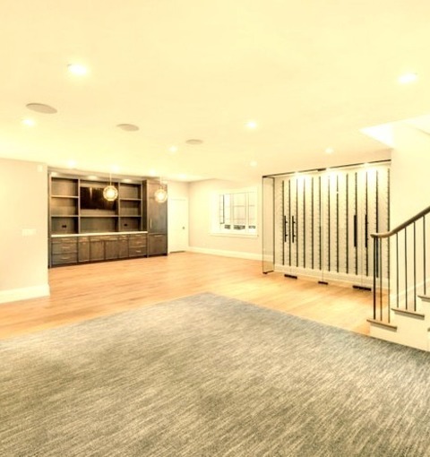 Basement In ChicagoAn Illustration Of A Large Transitional Look-out Basement With A Light Wood Floor