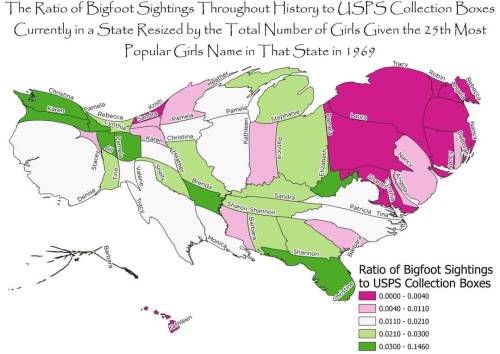 mapsontheweb:  Ratio of Bigfoot Sightings