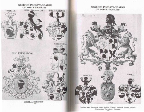 Various coats of arms of European families, some noble, featuring Moors.  