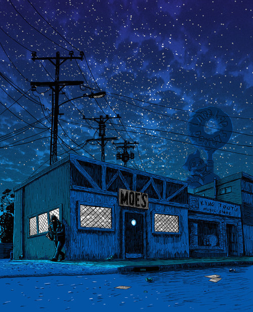 windxbreaker:  mayahan:  Illustrator, Tim Doyle,  Re-Imagines The Simpsons’ Springfield As A Gloomy Desolated Town  This is so rad  