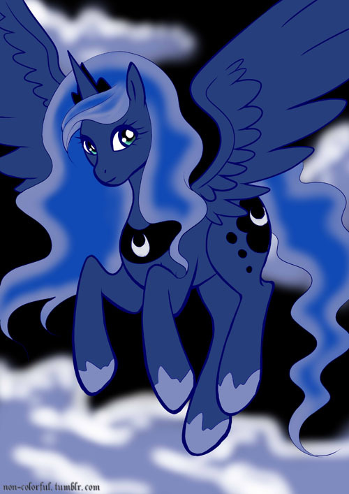drawing-is-magic:  Luna Work in progress. :) I used again Paint tool SAI for Luna and for the background Photoshop.I love the design of Luna. And I want to draw her again. <3  (Maybe you know this piece from my other tumblr non-colorful)