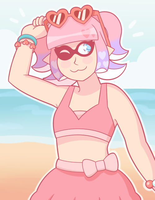 billciipher:Here’s my piece for @ShorelineZine !  I drew my oc Squidney having a good time at the be