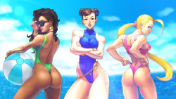 ladychunli68:Chun-Li, Cammy and Laura by Jiggeh