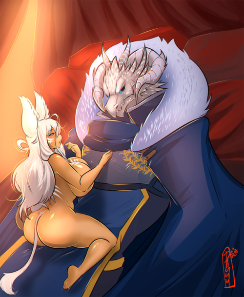 shizuerenai: A commission D&D character for ChaosHound~ of his dragonborn & my Lioness Shizue~   After some walking towards the village they seem to hit it off -just- like that~  // Can you tell I lufff dragons? // Enjoy T//T  cutie~ < |D’‘‘‘