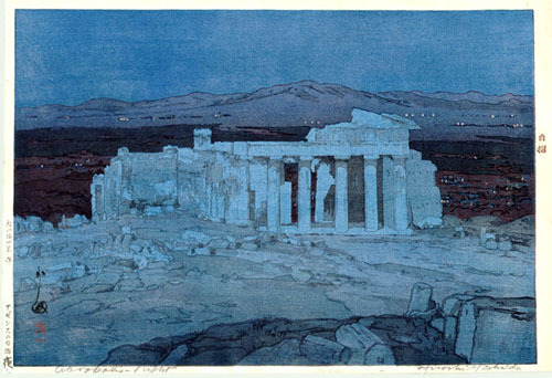 elvispandemonium:Hiroshi Yoshida 吉田 博 (1876 - 1950) - Acropolis, Day and Night 1925; Moonlight on Ac