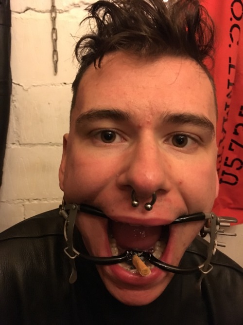 jamesbondagesx:  Repeat repeat offender put in prison uniform, restrained and punished with mock hanging; strapped in straitjacket, mouth clamped open and used as an ashtray All breath play is conducted safely. Do not try alone. 
