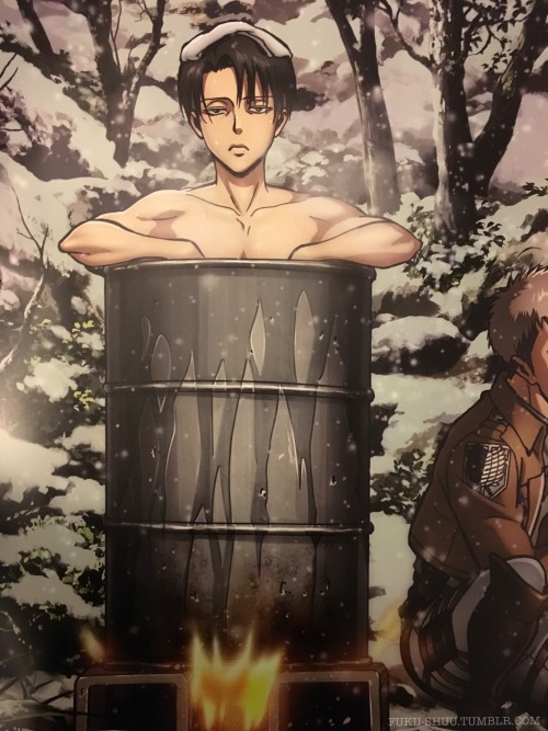 My Shingeki no Kyojin merchandise acquisition for today: the “bathroom merchandise” and poster featuring Levi, Jean, and Eren, originally exclusive to Comiket 87!I am very pleased with this find because well…just look at these three here,