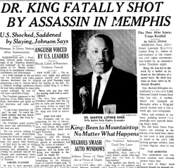 kacee139:April 4, 1968: On Thursday at 6:01 p.m., at the age of 39, Dr. Martin Luther King, Jr, is shot in Memphis, TN at the Lorraine Motel. King was rushed to St. Joseph’s Hospital, where he was pronounced dead at 7:05PM that evening.James Earl Ray,